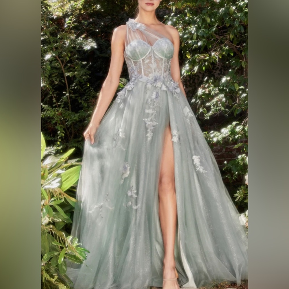 Elegant One-Shoulder Corset Evening Gown Andrea & Leo Couture Size 4